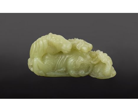 Antique Period Chinese - Yellow Jade Recumbent Horse Sculpture, of Very Fine Quality. From a Private Collection. Size - 2.7/8