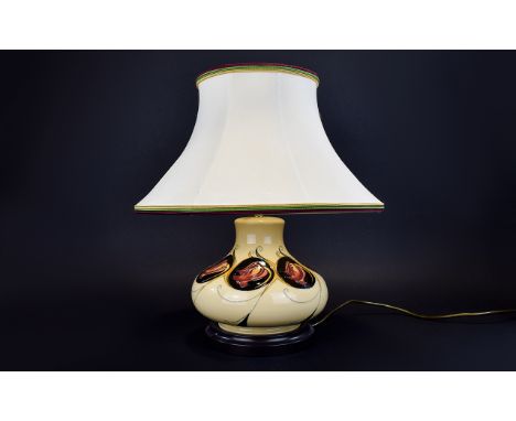 Moorcroft - Fine Quality Modern Tube lined Large Onion Shaped Lamp Base ' Tulips ' Design on Cream Ground. 16 Inches High wit