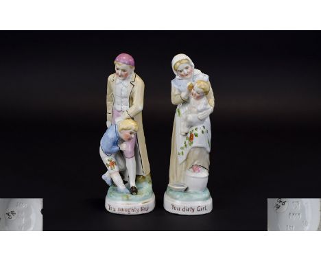 Conta and Boehme Pair of Hand Painted Mid 19th Century Ceramic Novelty Figures ( 2 ) c.1850's. The First Figure Depicts a You