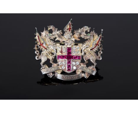 Toye, Kenning & Spencer Ruby and Diamond London Coat of Arms Brooch, with the motto 'Domine Dirige Nos'; an intricately detai