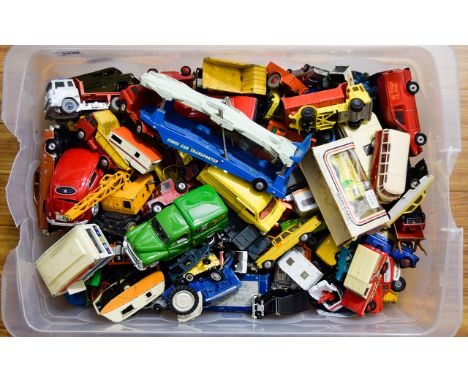 A Large Collection Of Playworn Toy Cars Over (40) Forty items in total in varied condition, includes, Corgi car transporter, 