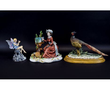 Capodimonte Figure of lady with easel and paintbrush in a garden setting. 9.5 inches in height. Together with a continental f