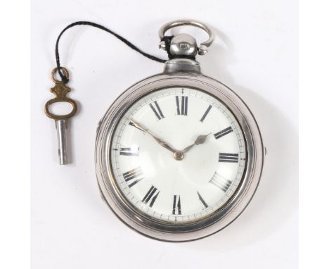 The inner and outer cases London 1877, the white enamel dial with Roman numerals, key wound, the outer case 58mm diameter, to