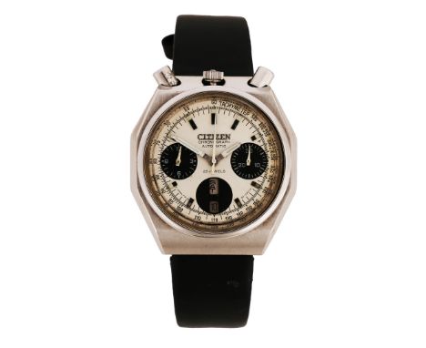 model ref. 67-9020, circa 1970, the signed white dial with baton markers, outer minutes track and tachymetre scale, central s