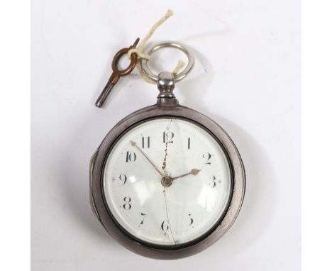 The outer case and watch case London 1819, the white enamel dial with Arabic numerals, key wound, the outer case 58mm diamete