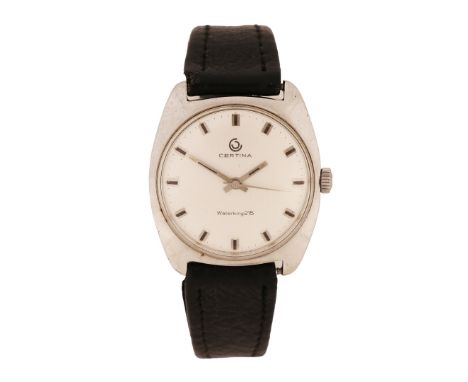 the signed silver dial with square markers and outer minutes track, manual wound, the case 32.5mm wide.
