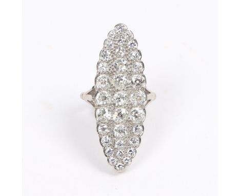 the navette form head set with an arrangement of 33 diamonds at approximately 2ct. the head measuring 13.8mm wide, 36.6mm hig