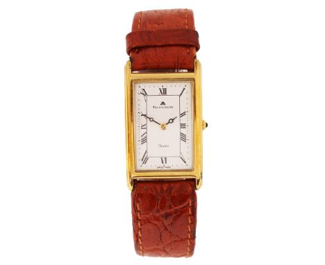 Ref. 58955, the signed white engine turned effect dial with Roman numerals, outer minutes track, quartz movement, the case 21