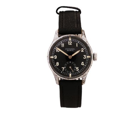 the signed black dial with Arabic numerals, outer minutes track and subsidiary seconds dial at the six o'clock position, manu
