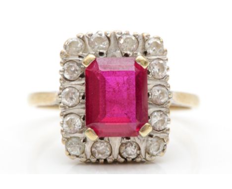 A 9ct gold synthetic ruby and white sapphire dress ring, Q, 4.2gm. 