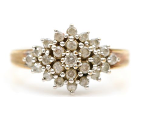 A 9ct gold brilliant cut diamond cluster ring, O, 3gm, stamped D0.50. 