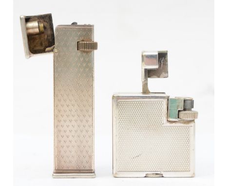 Dunhill, A silver plated petrol 'Cartier-Licence' rectangular lighter, 6.5cm, together with another Dunhill 'London' petrol l