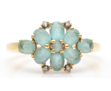 A 9ct gold blue stone and diamond cluster ring, O-P, 2.1gm. 