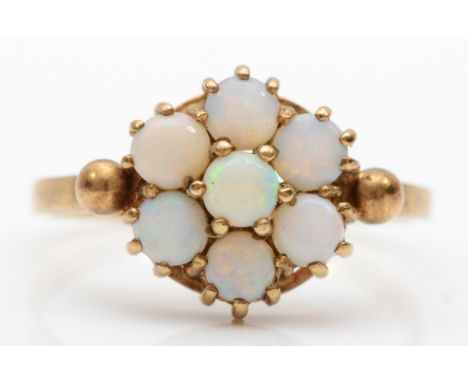 A 9ct gold opal cluster ring, Q, 2.5gm. 