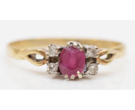 A 9ct gold pink sapphire and diamond dress ring, N, 1.4gm. 