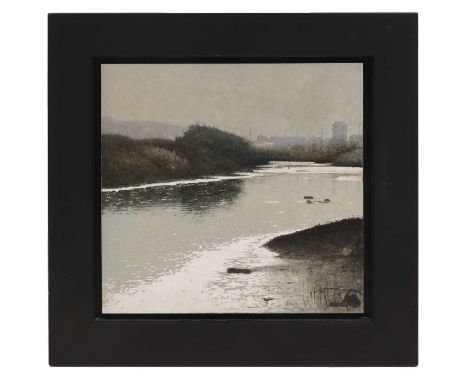 ▴ Pedro Escalona (Spanish, b.1949)'Extrarradios'signed and inscribed 'Escalona 0010' l.c., oil on board40 x 40cmExhibited: 'P
