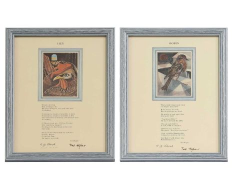 ▴ Reginald James Lloyd (1926-2020) and Ted Hughes OM OBE FRSL (1930-1998)Robin;Hena pair of illustrated poems, inkjet print i