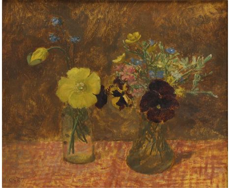 ▴ Carolyn Sergeant (1937-2018)'Welsh Poppies and Pansies'signed with initials and dated '87' l.l., inscribed with title verso