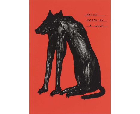 ▴ David Shrigley (b.1968)'Artist Eaten By A Wolf', 2011screenprint in colours, numbered with stamp '106/350' l.rsheet 44.5 x 