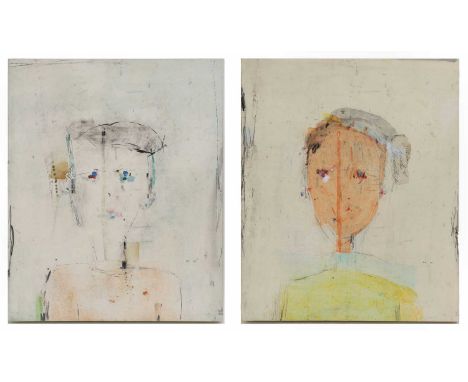 ▴ Juan Manuel Reyes (Spanish, b.1976)Abstract portrait signed and dated 'Reyes 09' u.c., pencil, pen and ink, watercolour and