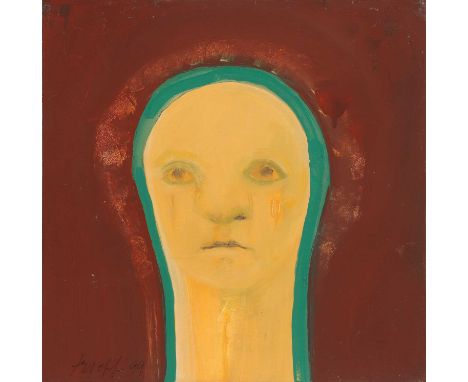 Selina Trieff (American, 1934-2015)Untitled, face in greensigned and dated 'Trieff '99' l.l., oil on paper30.5 x 30.5cm, unfr