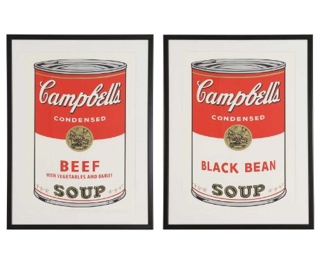 After Andy Warhol'Campbell's Black Bean Soup';'Campbell's Beef with Vegetables and Barley Soup'a set of two screenprints in c