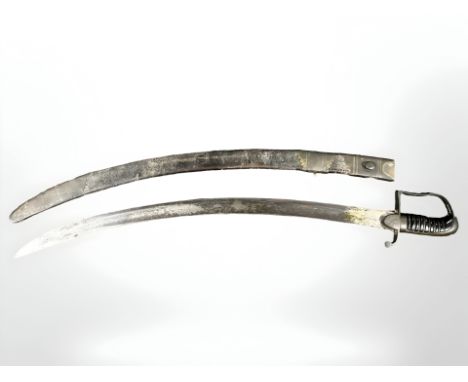 A 1796 pattern Light Cavalry trooper's sword, in scabbard, total length 85 cm.