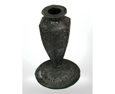 A Victorian silver plated decorative candlestick, height 15 cm.