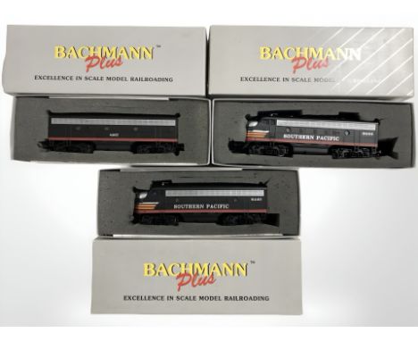 Three Bachmann Plus locomotive engines including Black Widow 8297, Black Widow 6444 and Black Widow 6440.