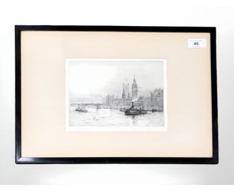 Rowland Langmaid (British, 1897-1956) : Westminster, drypoint etching, signed in pencil, with full margins, 16 cm x 20 cm, fr