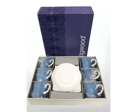 A boxed set of Wedgwood Susie Cooper designed Kingfisher coffee china, in unused condition.
