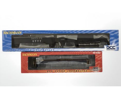 Two Bachmann HO gauge locomotive engines including Central of Georgia 65401 and Santa Fe 4-8-4 Northern Steam.