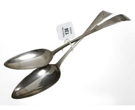 A pair of early 19th century silver tablespoons, London, 1804.  CONDITION REPORT: 124.1g. 