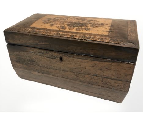 A 19th century Tunbridge Ware rosewood tea caddy, width 24 cm.