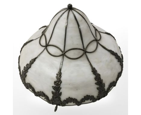 A vintage glass metal bound light shade, diameter 36 cm 
