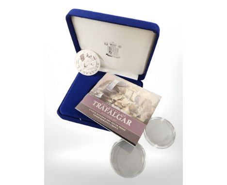 A Royal Mint 2005 Silver proof five pound Battle of Trafalgar coin, with certificate of authenticity.