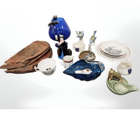 A group of ceramics and glass including Walt Disney Mary Poppins figure, Italian glass dish, Wade pipe stand, Goebel bird fig