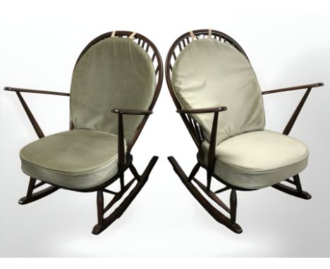 A pair of Ercol rocking chairs, each width 75 cm 
