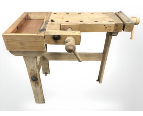 A child's pine work bench with vice 