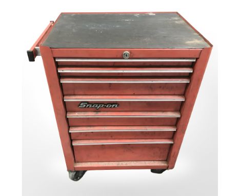 A Snap-On rolling tool chest containing a quantity of tools including Snap-On and others.