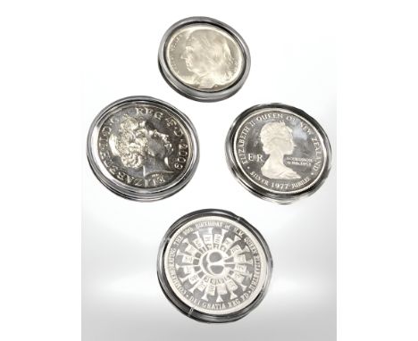 A Queen Elizabeth II 1977 Silver Jubilee Waitangi Day 0.925 silver One Dollar, 27.6g, together with a Czechoslovakian 100 Kor