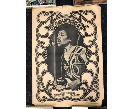 An original Jimi Hendrix poster from October 10 1970, issued by Sounds with original Sounds newspaper.