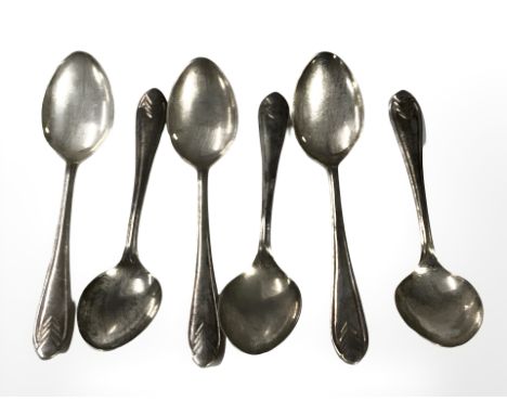 Six silver teaspoons.