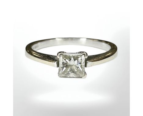 An 18ct white gold Asscher cut solitaire diamond ring, size K/L, approximately 0.3ct. CONDITION REPORT: 2.5g.