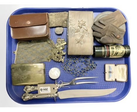 An interesting collection of collectables : A pair of vintage brown leather child's gloves, together with an RAF brooch, two 