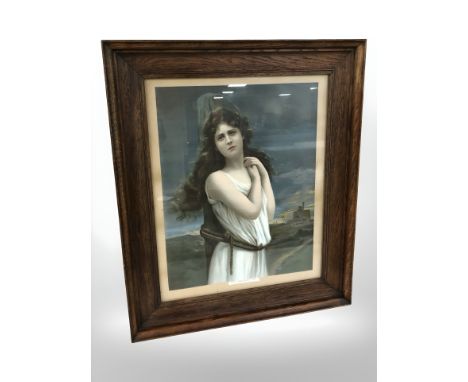 An antique chromolithographic print entitled "for conscience sake", 51 cm x 64 cm together with a further antique print depic