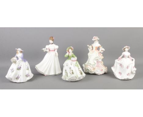 Five ceramic figurines, to include a set of three Royal Worcester 'Sweet'; Sweet Holly, Sweet Rose and Sweet Violet, all Limi