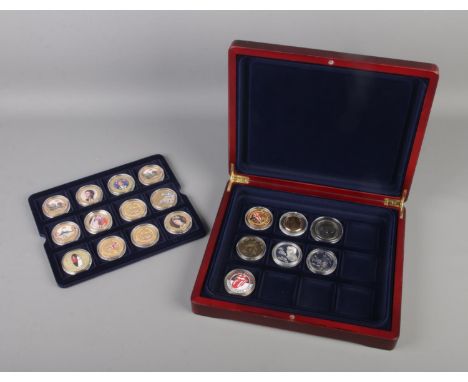 A collection of commemorative coins including coronation, jubilee, wedding coins as well as coins Elvis Presley coins and The