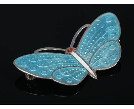 A vintage sterling silver and blue enamel butterfly brooch. Stamped Sterling, Thailand to reverse. 5.7g.  