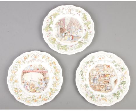 Three Royal Doulton Brambly Hedge cabinet plates. Includes Crabapple Cottage, Old Oak Palace and The Store Stump.  Minor scra